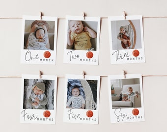 Basketball 1st Birthday Photo Banner Template | Our Little All Star Month by Month Picture Banner | 12 Months of Me First Year Birthday S442