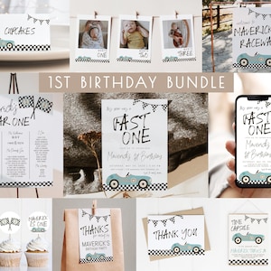 Race Car 1st Birthday Bundle Editable Template Package | Fast ONE First Birthday | Boy One Speedy Year Birthday Decor Set S437