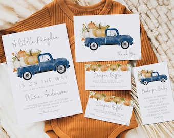 Pumpkin Truck Baby Shower Bundle Editable Invitation  | Fall Little Pumpkin Boy Baby Sprinkle Package Templates S127
