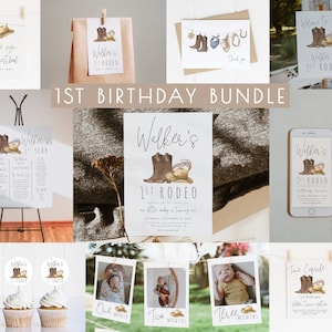 1st Rodeo Birthday Bundle Editable Invitation Template Set | Cowboy Western First Rodeo Birthday Decor Package S229