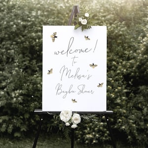 Welkomstbord babyshower bijen | Baybee Gender Reveal-decor | Bewerkbare sjabloon | Wat wordt het? | S102