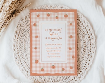 Oh My Gourd Pumpkin Birthday Invitation Template - Fall 1st Birthday Editable Invite - Our Little Pumpkin is One S1052