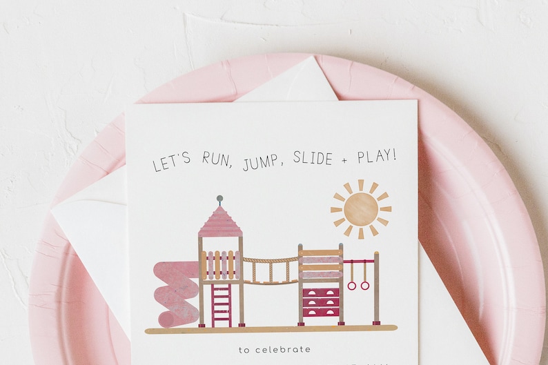 Playground Birthday Invitation Girl Park Bday Party Invite Editable Template Invite Pink Outdoor Bday Invite Run Jump Slide Play S499 image 6