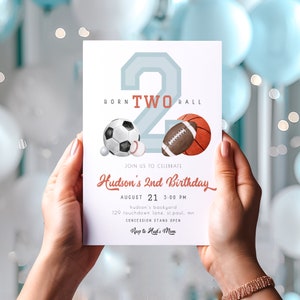 Invito Born 2 Ball per ragazzo modello modificabile per il 2° compleanno / Let's Have a Ball All Star invito stampabile Born TWO Ball S628