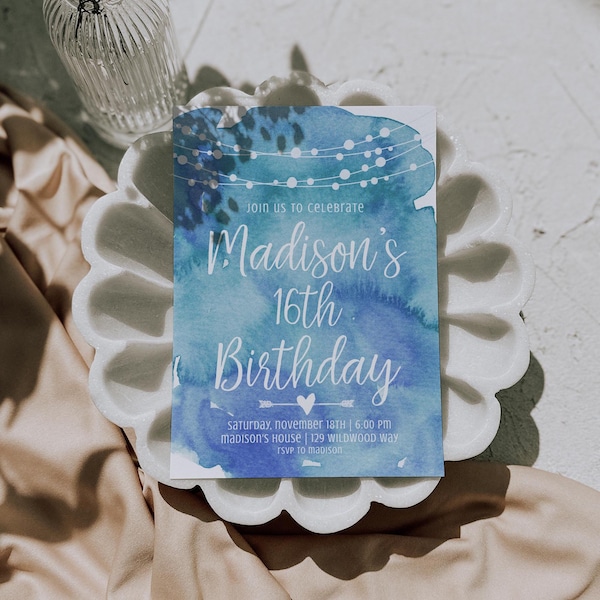 Editable 16th Birthday Invitation Template | DIY Teen Girl Birthday Party Invite