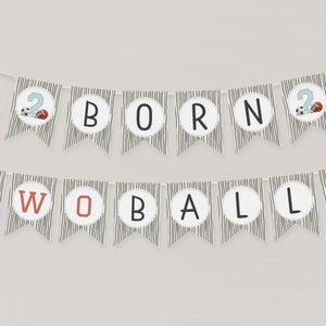 Born TWO Ball Banner Vorlage | Bearbeitbar All Star 2. Geburtstag druckbares Anhängerschild Sport Bday Decor S628