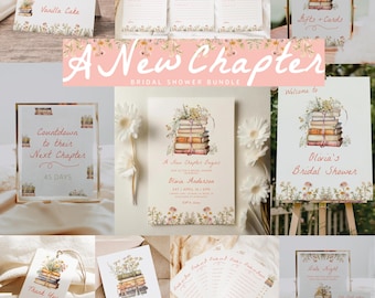 A New Chapter Bridal Shower Bundle Templates - Editable Her Next Chapter Begins Book Wedding Shower Package S776