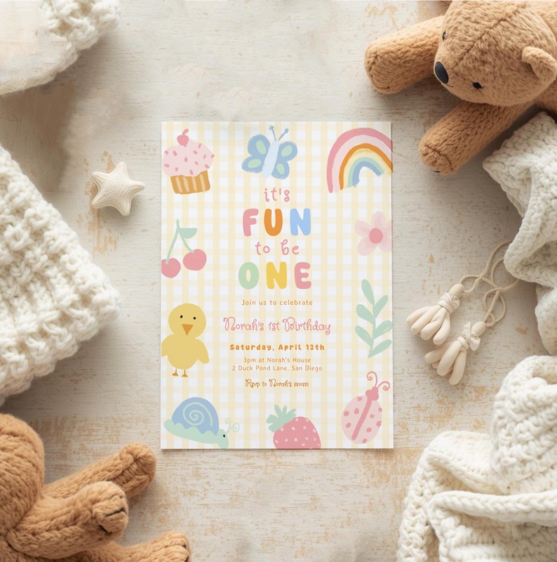 it's fun to be one 1st birthday invitation template digital download
