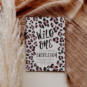 Wild One Girl 1st Birthday Invitation | Pink Leopard Birthday Invitation Editable Template | First Bday Invite Safari Cheetah Invite S242 image 6