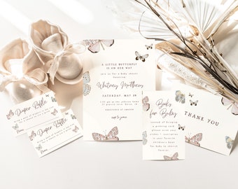 Butterfly Baby Shower Bundle Editable Templates | A Little Butterfly is on the Way Girl Baby Shower Package Set S451