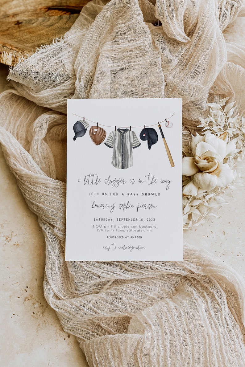 Baseball Baby Shower Invitation Template A Little Slugger is on the Way Editable Invite Baby Sprinkle Little Rookie S244