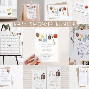 Sports Baby Shower Bundle Editable Invitation, Games and Decor | A Little All Star is on His Way Boy Baby Shower Template Package Set S290