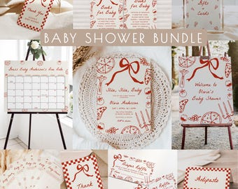 Slice Slice Baby Shower Bundle - Editable Templates | DIY Hand Drawn Italian Pizza Baby Shower Package Set S761