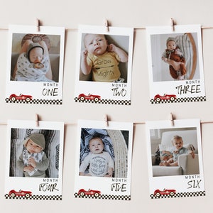 Race Car 1st Birthday Photo Banner Template | Red Fast ONE Monthly Picture Banner Race Car Birthday Decor One Speedy Year S439