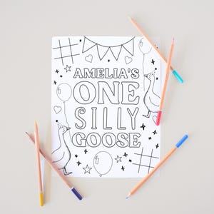 One Silly Goose Coloring Sheet Template | Editable Goose 1st Birthday ...