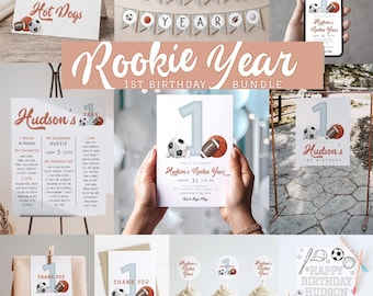 Rookie Year Birthday Bundle - Editable Sports 1st Birthday Package - Digital Download S628