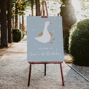 One Silly Goose Welcome Sign Template | Editable Boy Goose 1st Birthday DIY Printable Sign Decor | Goose First Birthday S826