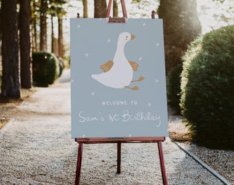 One Silly Goose Welcome Sign Template | Editable Boy Goose 1st Birthday DIY Printable Sign Decor | Goose First Birthday S826