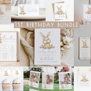 Some Bunny is One Birthday Bundle Template Set | Somebunny Girl 1st Birthday Editable Decor Package | First Birthday S156