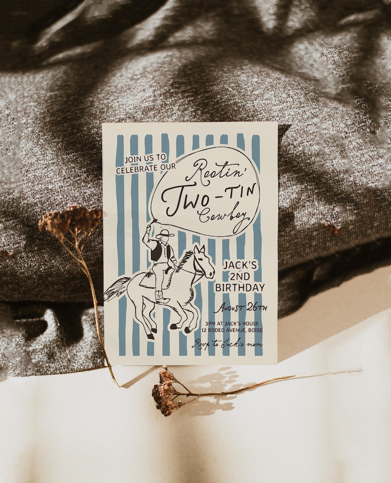 rootin two-tin 2nd birthday invitation template - digital download