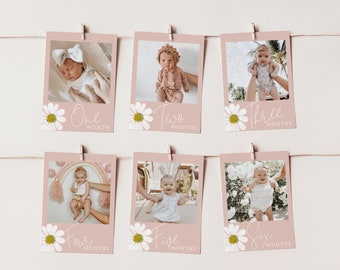 Daisy 1st Birthday Photo Banner Template | Floral Month by Month Picture Banner | 12 Months of Me First Year Birthday Decor S235