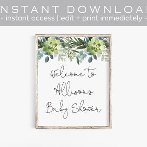 Greenery Welcome Sign Boy Baby Shower Printable Editable | Etsy