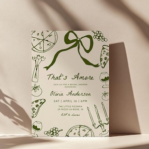 That's Amore Bridal Shower Invitation Template | Editable Hand Drawn Italian Wedding Shower | Green Pizza and Wine Invite S855