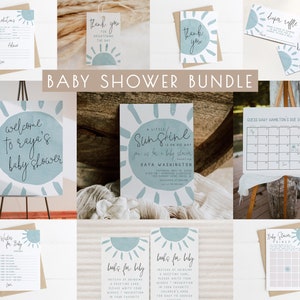 Sunshine Baby Shower Bundle  | A Little Sunshine is on His Way Boy Baby Sprinkle Template Package Set S241