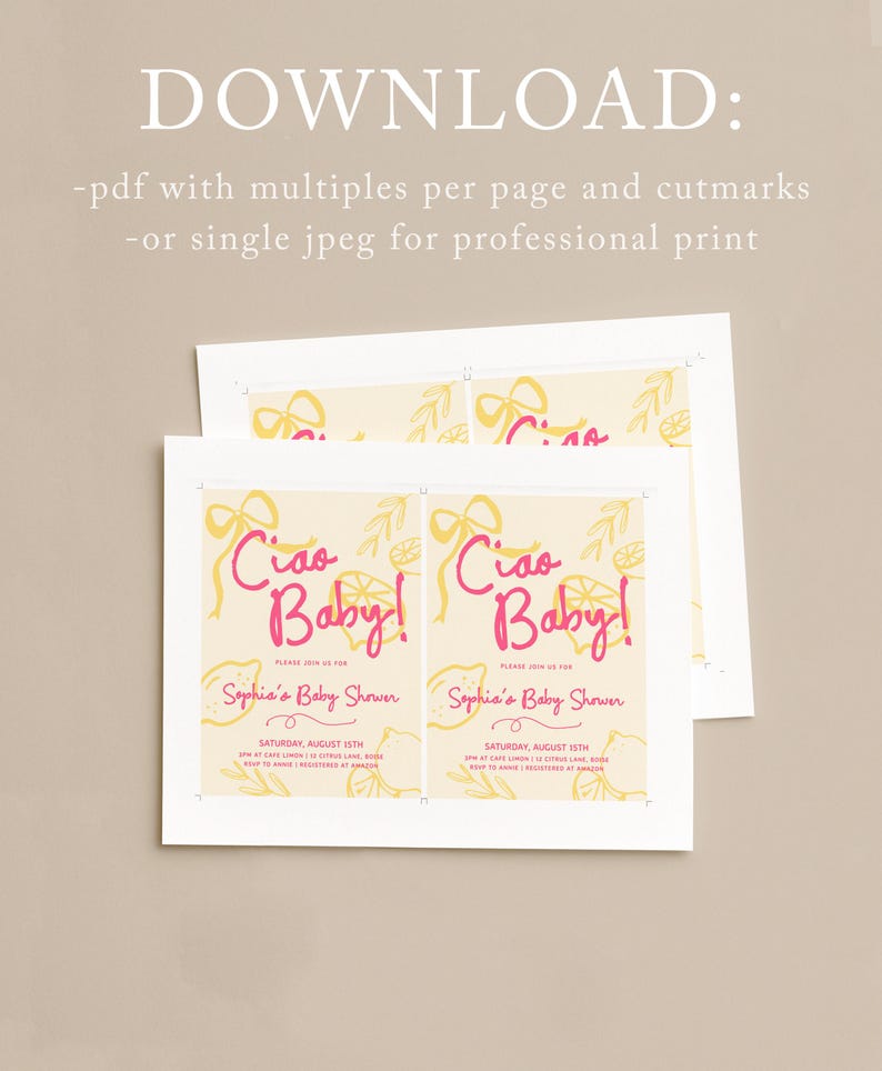 Ciao, Baby Babypartyeinladungsvorlage - Bearbeitbare Hand gezeichnete Zitrone Invite S905 Bild 8