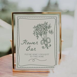 Blumen Bar Schild Vorlage | Bearbeitbare grüne Liebe in Blüte Machen Sie einen Blumenstrauß Zeichendekor | DIY Blumenstrauß Hochzeitsparty S848