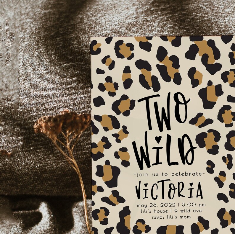 Two Wild Girl 2nd Birthday Invitation | Leopard Birthday Invitation Editable Template | Second Bday Invite Safari Animal Invite S298 image 10