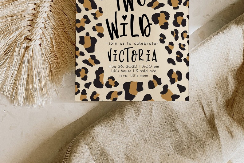 Two Wild Girl 2nd Birthday Invitation | Leopard Birthday Invitation Editable Template | Second Bday Invite Safari Animal Invite S298 image 8