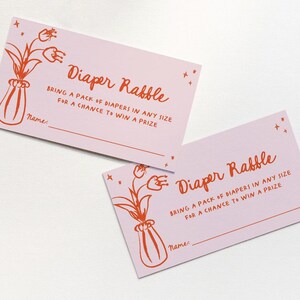 de tombola pour les couches pour le brunch de la baby shower pour fille | Modèle modifiable d&#39;apporter un paquet de couches floral dessiné à la main | Brunch pour bébé S662