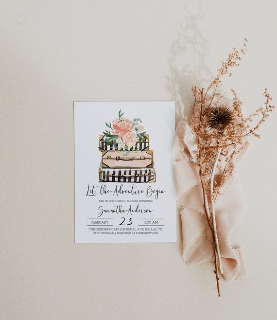 Bridal Shower Invitation Editable Template Instant Download Travel Bridal Shower Suitcase Invite Let the Adventure Begin Invite