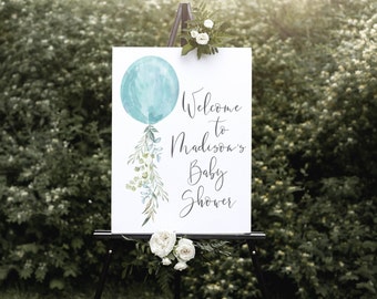 Blue Balloon Baby Shower Welcome Sign | Boy Baby Shower Decor | Editable Template  | S101