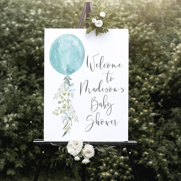 Blue Balloon Baby Shower Welcome Sign | Boy Baby Shower Decor | Editable Template  | S101