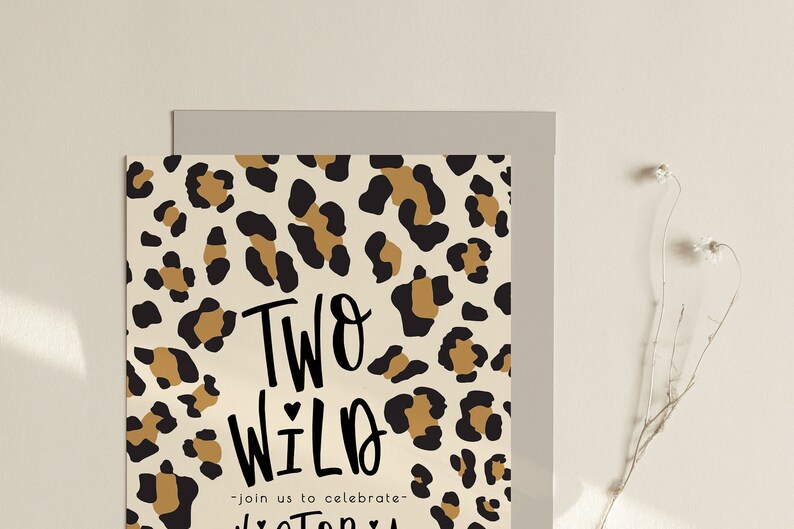 Two Wild Girl 2nd Birthday Invitation | Leopard Birthday Invitation Editable Template | Second Bday Invite Safari Animal Invite S298 image 4