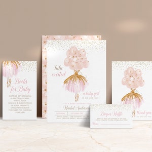 Ballerina Baby Shower Bundle Editable Invitation Set | Girl Tutu Excited Baby Shower Template Package Ballet Dance Printable S225