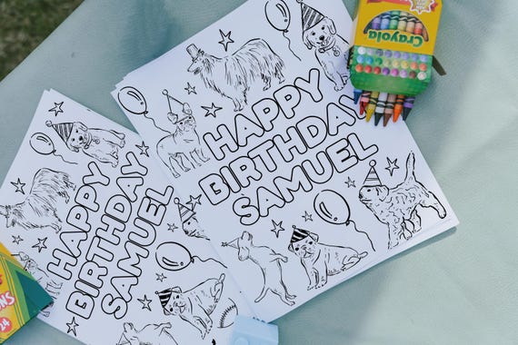 Dog Coloring Sheet Template | Editable Printable Let-s Paw-ty Birthday Activity Page & Decor | Come Sit Stay Coloring Sheet S888