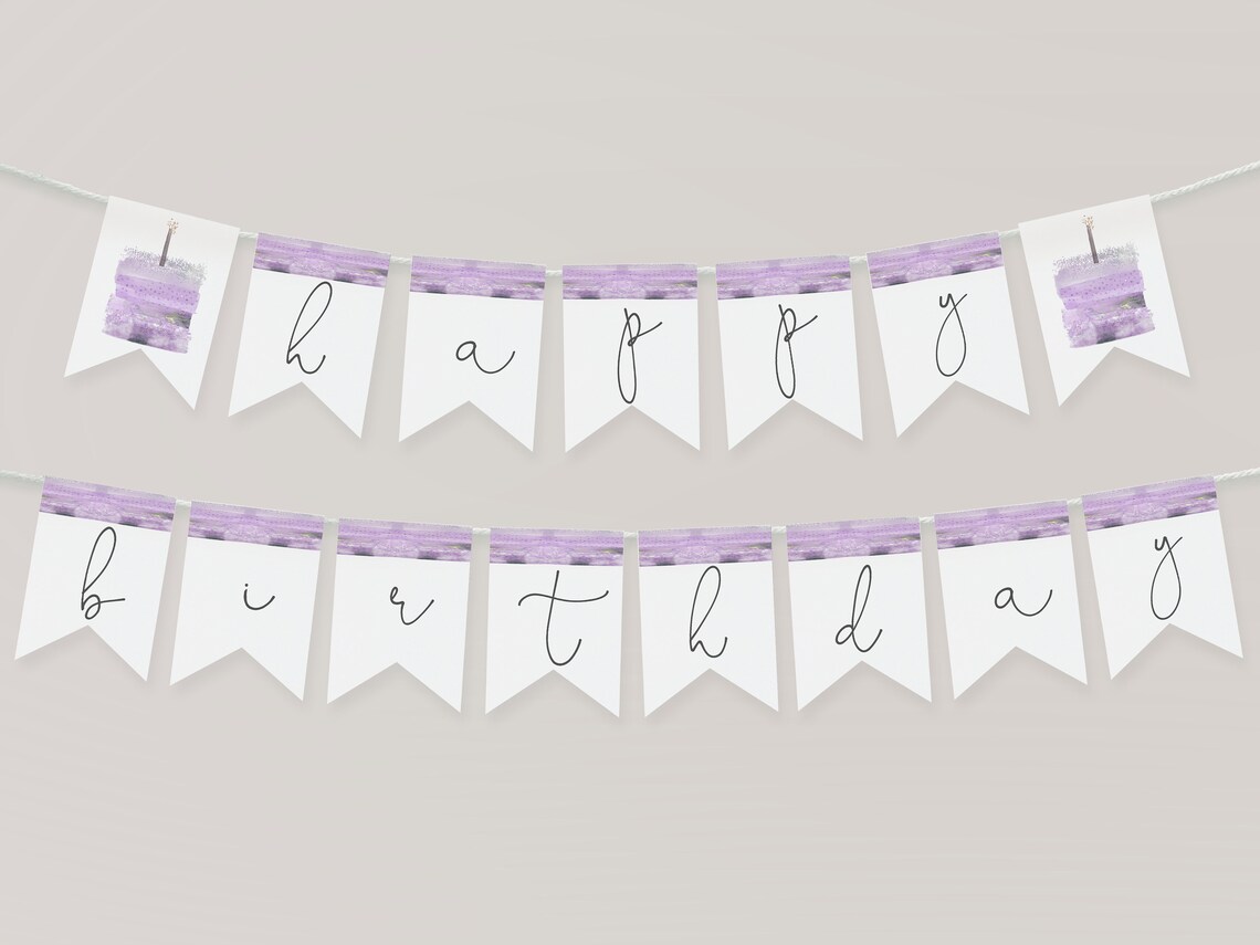 Purple Happy Birthday Banner Template Girl 1st Birthday - Etsy