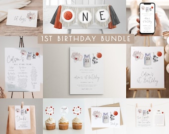 Basketball 1st Birthday Bundle Editable Template Set | Basketball Rookie Year Invite + Decor | Let's Have a Ball First Birthday Package S442