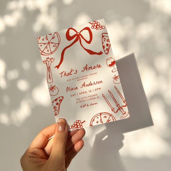 That's Amore Bridal Shower Invitation Template | Editable Hand Drawn Italian Wedding Shower | Pizza and Wine Invite S761