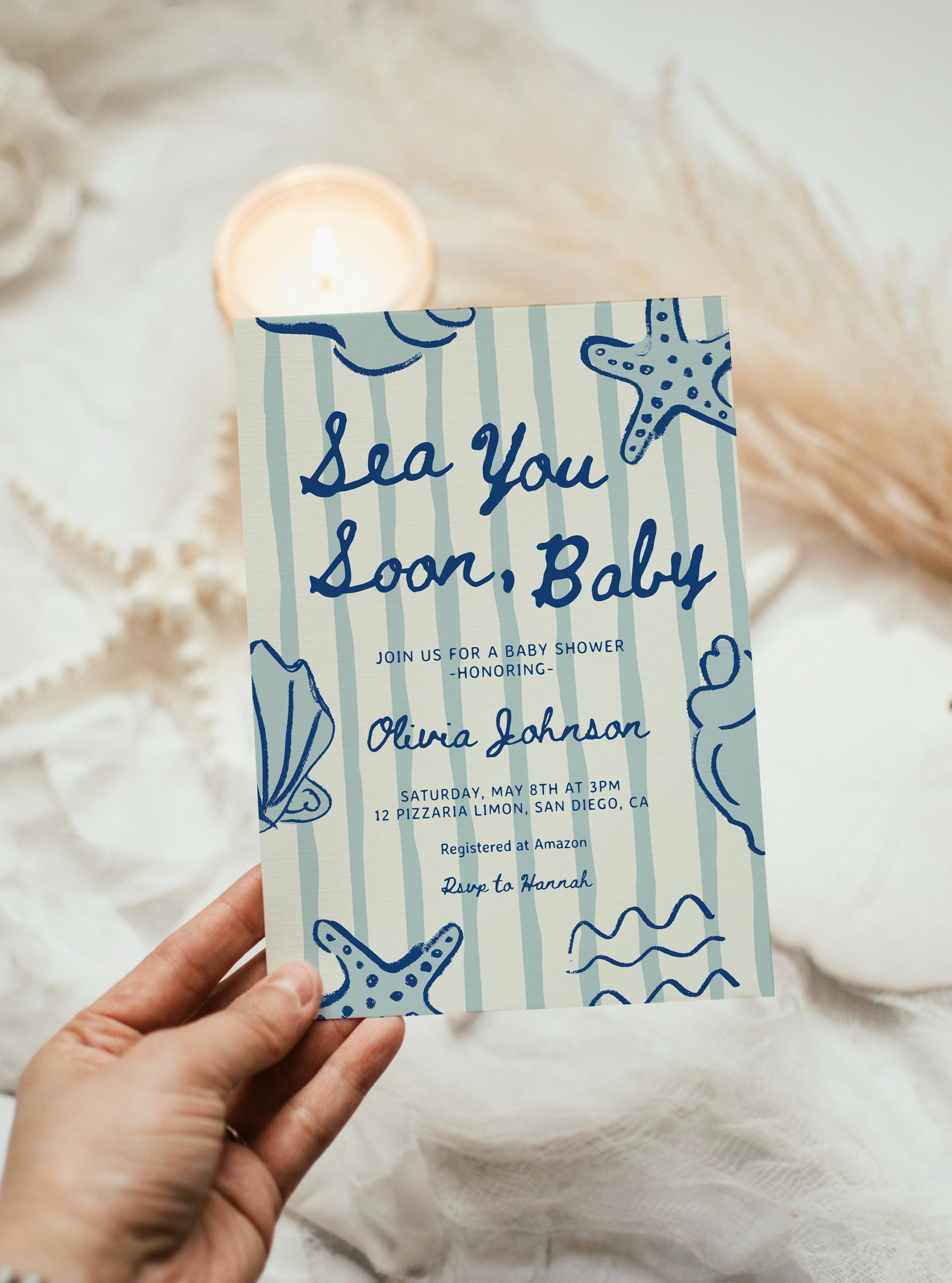 Sea You Soon Baby Shower Invitation Template - Editable Nautical ...