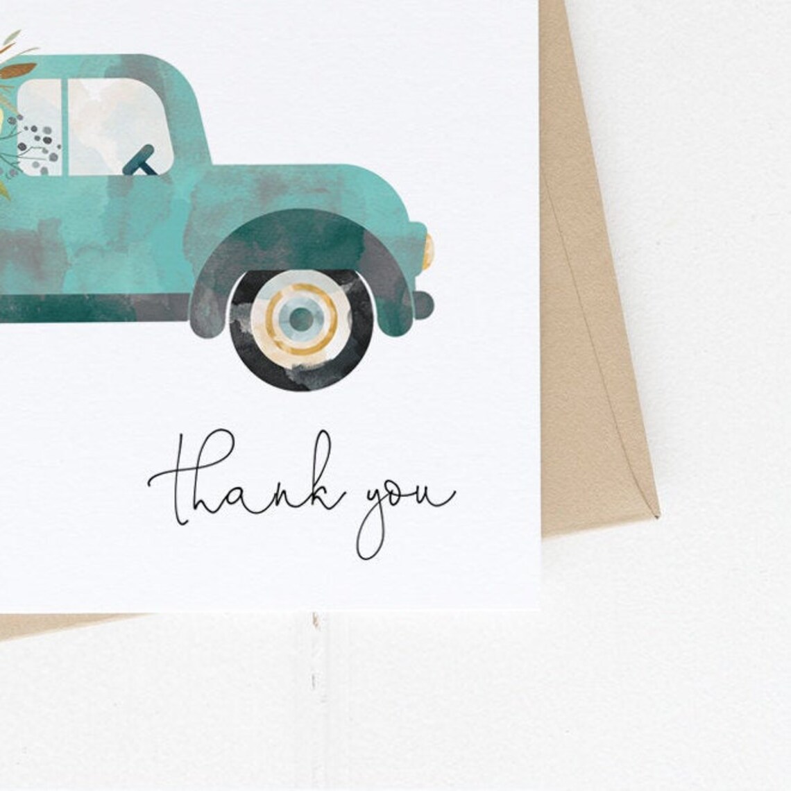 Floral Truck Thank You Card Template Printable Boy Baby - Etsy