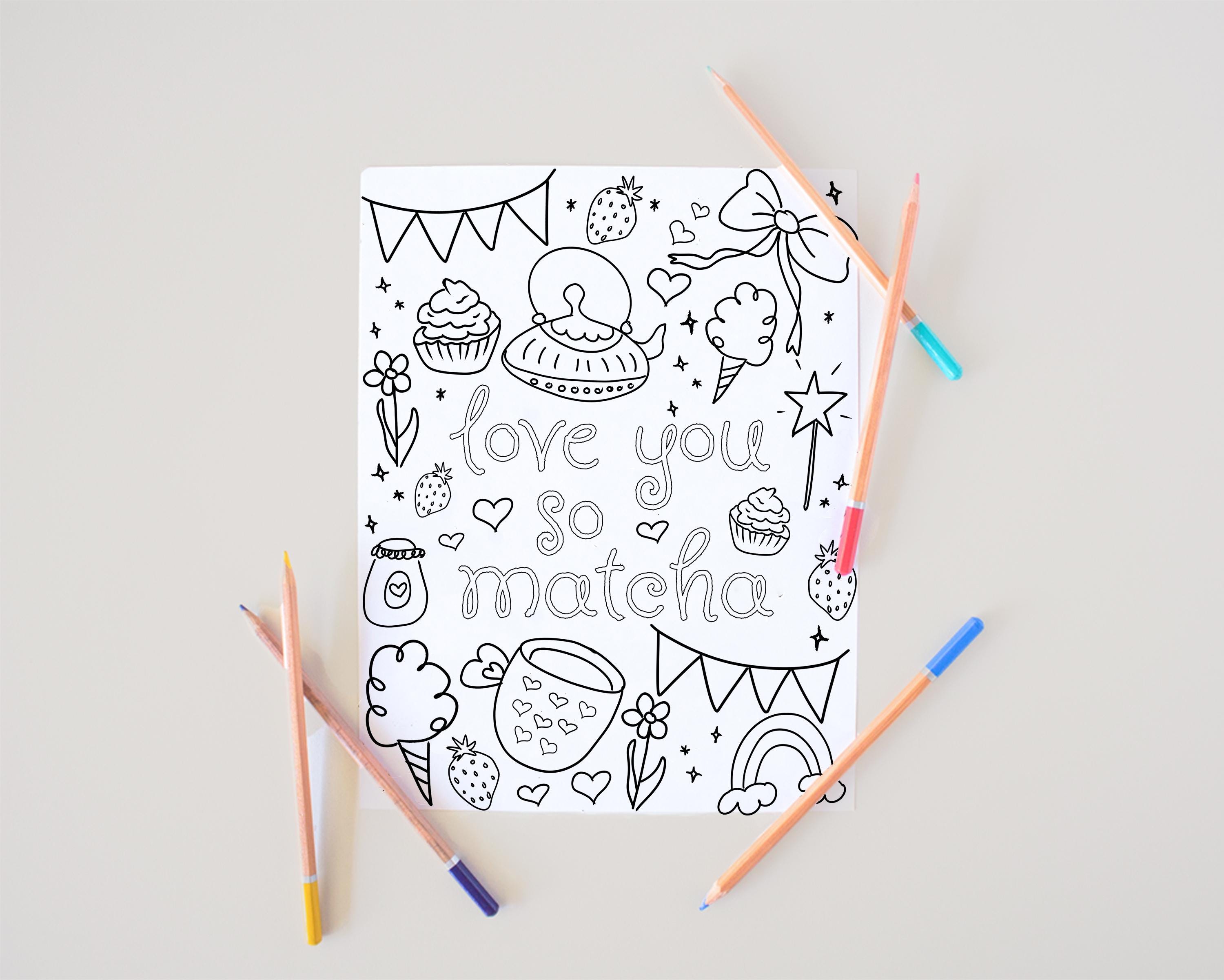 Matcha Color Pages Matcha Coloring Sheet Template - Editable Valentine's Day Activity Page ...
