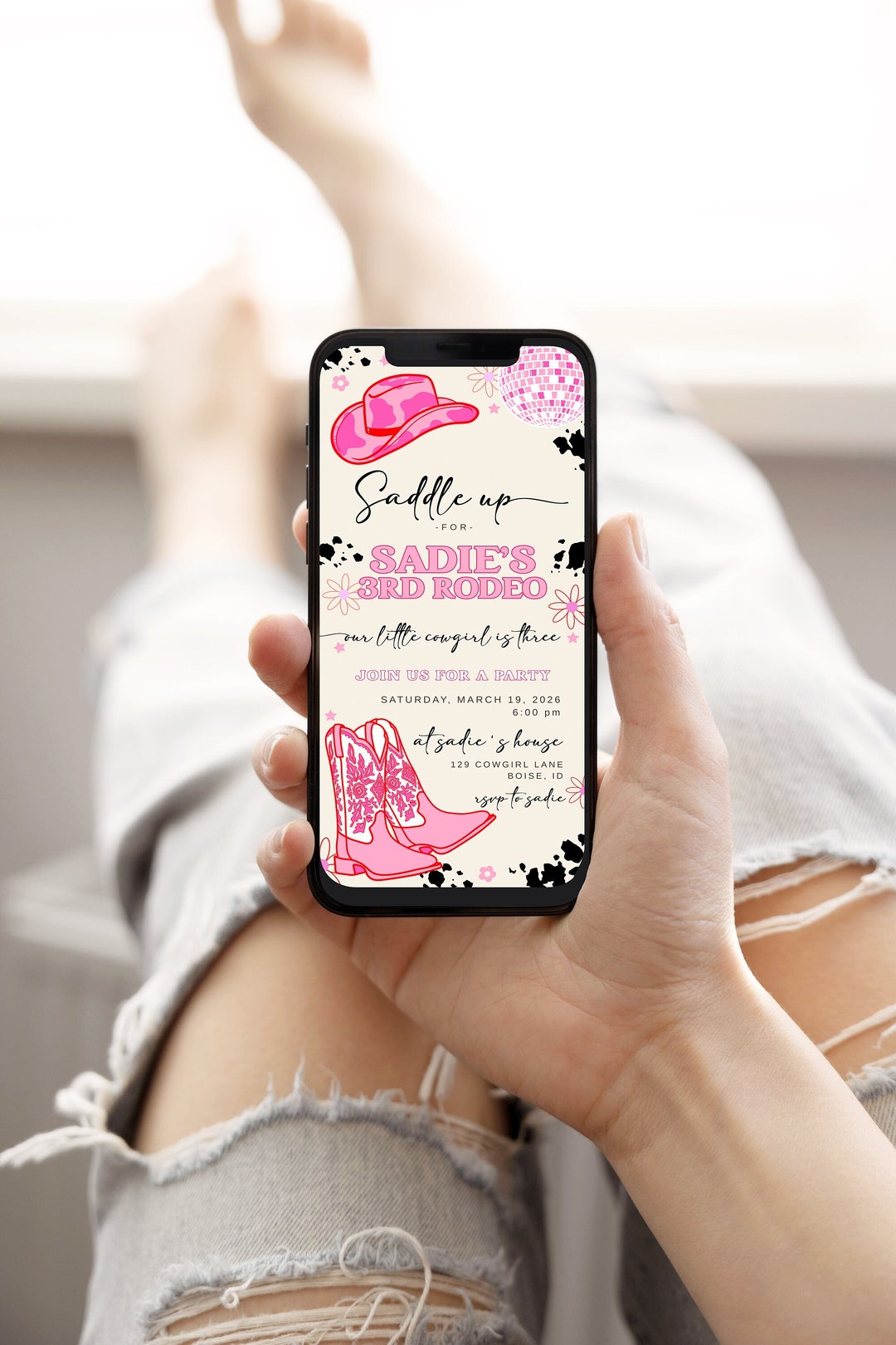 Editable 3rd Rodeo Birthday Text Invitation for Girl Template Pink ...