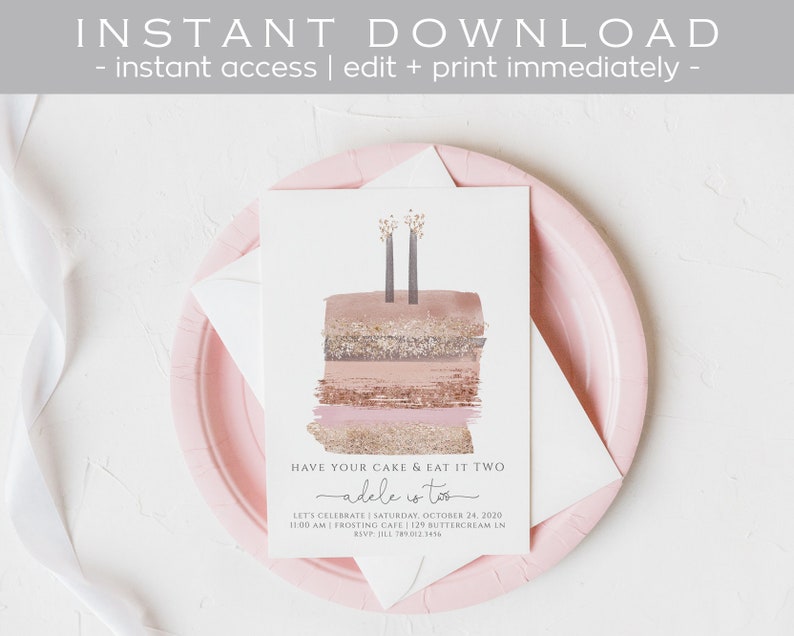 Pink 2nd Birthday Invitation Have Your Cake and Eat It Two Etsy