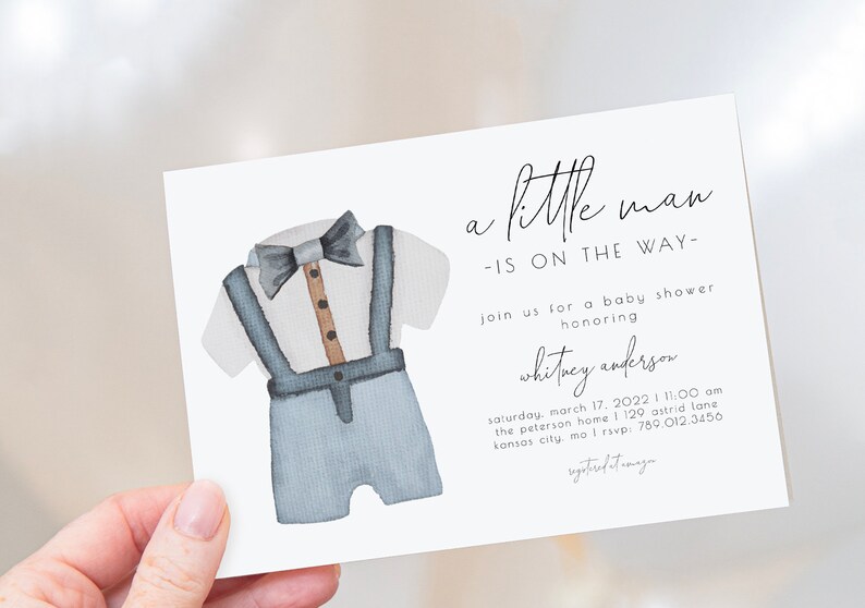 Little Man Baby Shower Invitation Template Bowtie Boy Baby Etsy