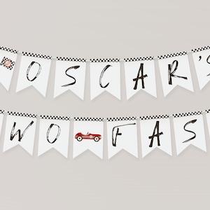 TWO Fast Banner Template | Editable Race Car 2nd Birthday Printable Pennant Sign Growing Up Two Fast Bday Decor S439