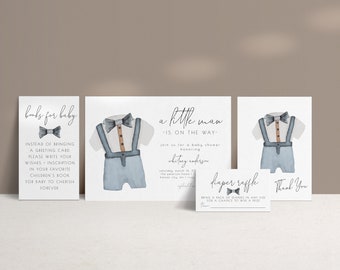 Little Man Baby Shower Package Editable Invitation Set  | Bowtie Boy Baby Sprinkle Bundle Printable Templates S188